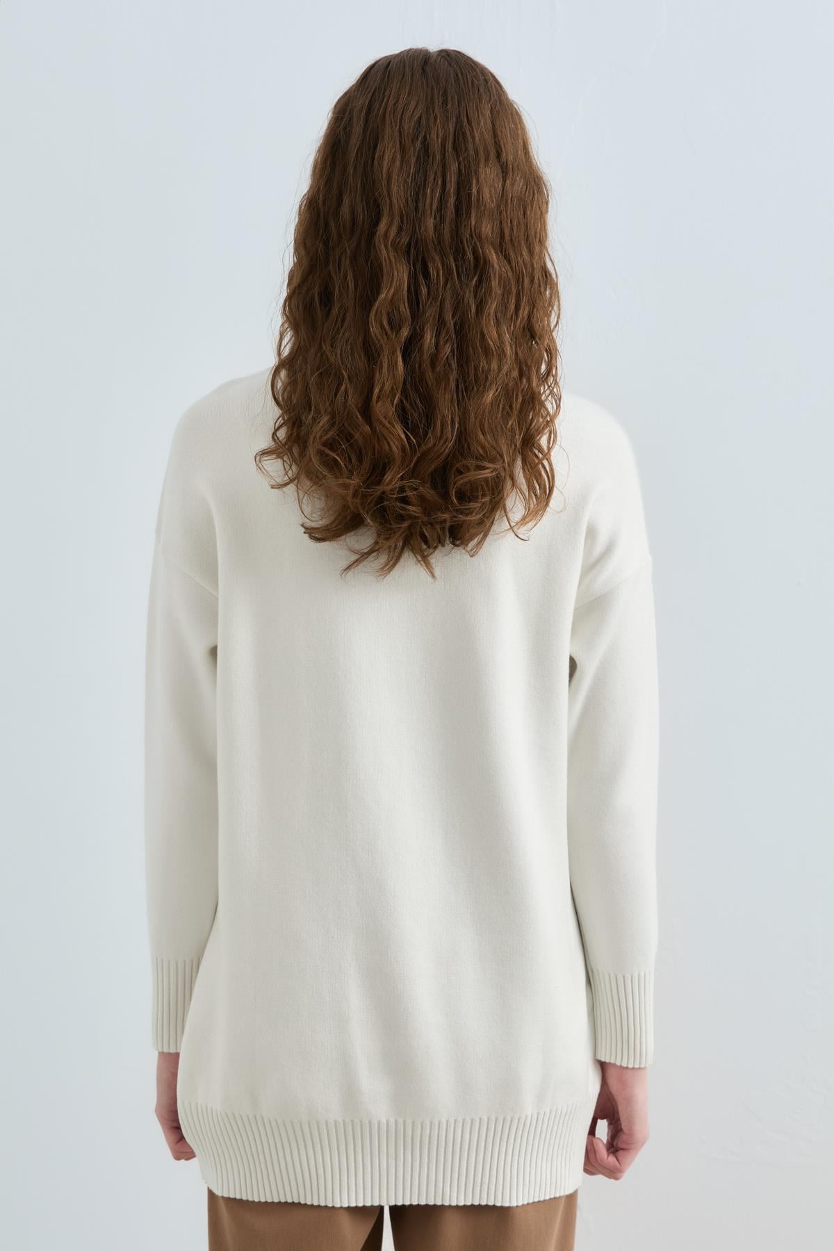 NİHAN Tunic Nihan Peluş Detaylı Triko Tunik  Ekru_modest