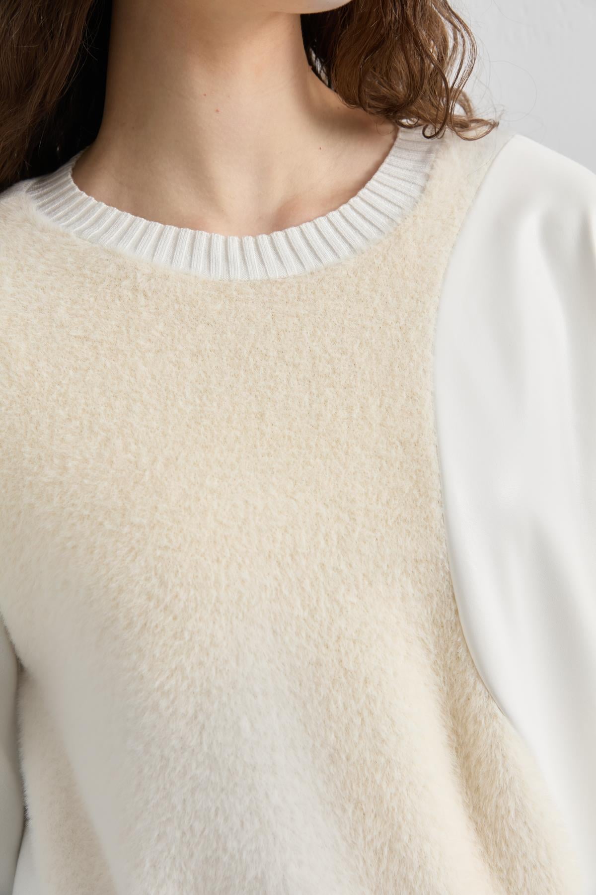 NİHAN Tunic Nihan Peluş Detaylı Triko Tunik  Ekru_modest