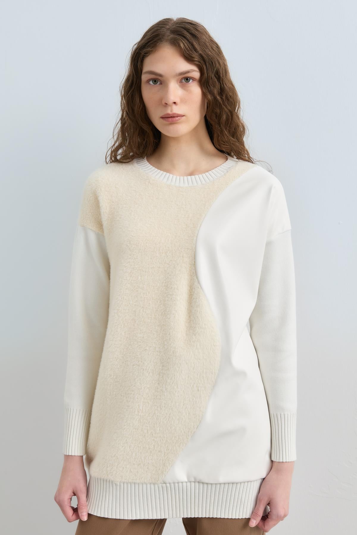 NİHAN Tunic Nihan Peluş Detaylı Triko Tunik  Ekru_modest