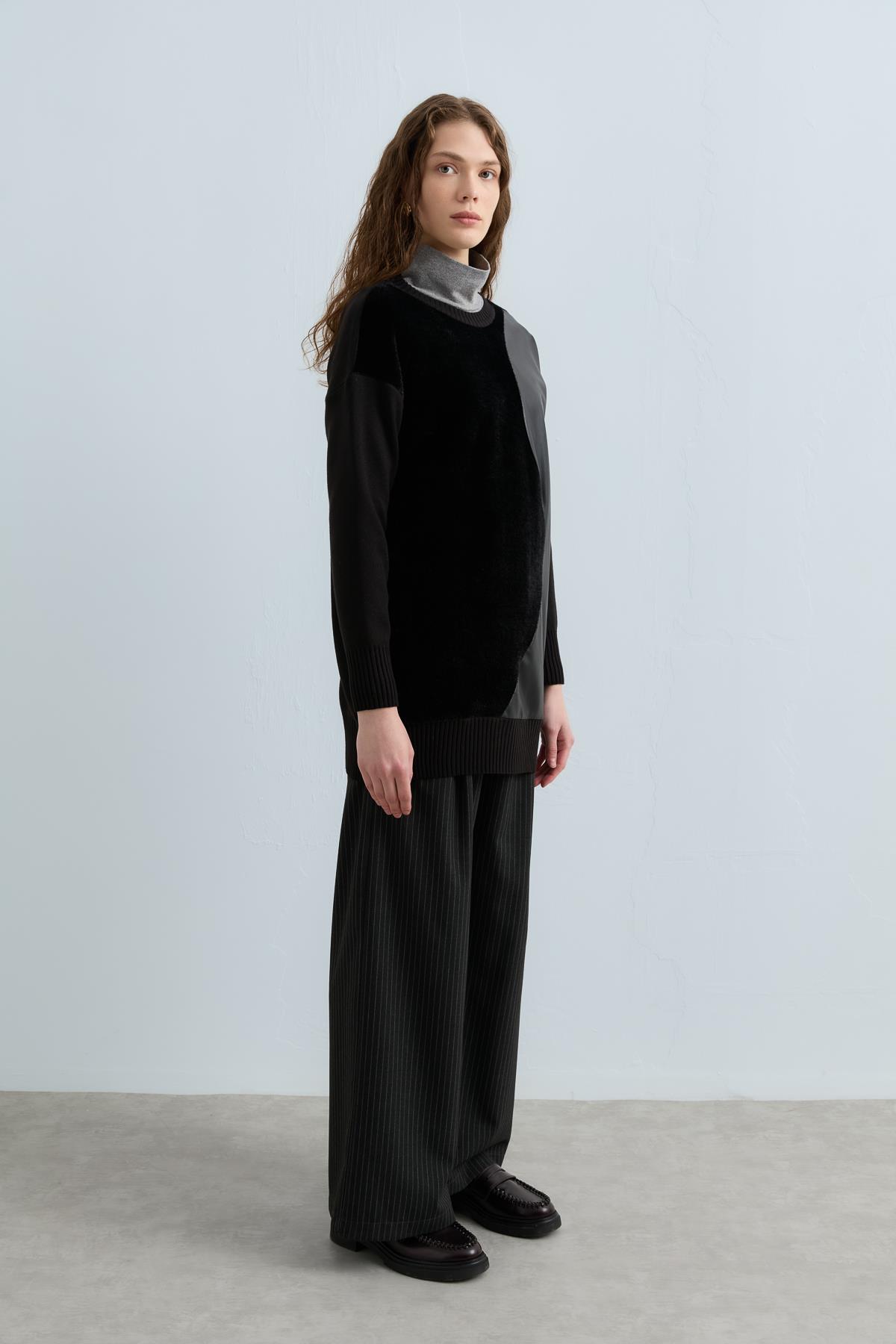 NİHAN Tunic Nihan Peluş Detaylı Triko Tunik  Siyah_modest