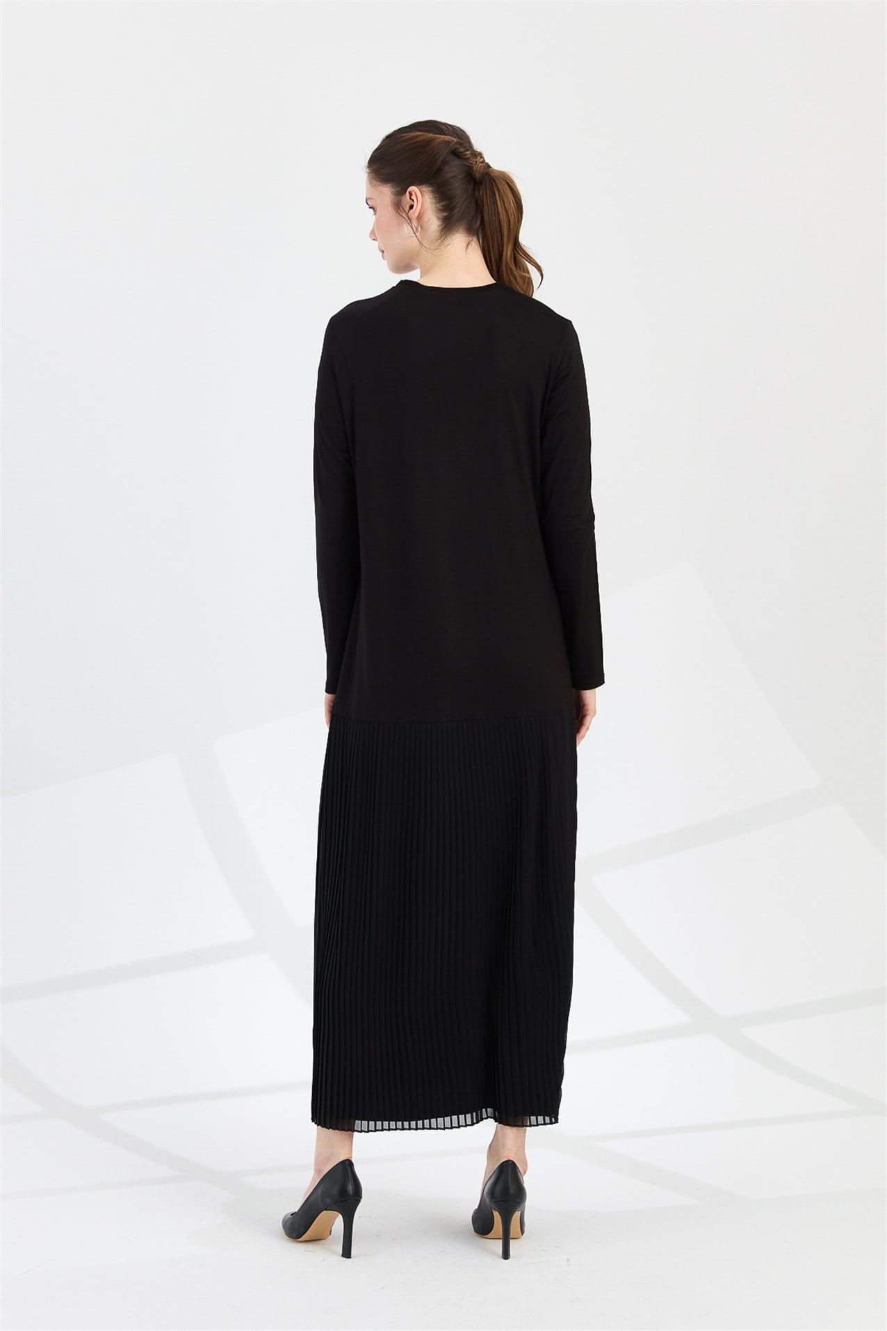 NİHAN Elbise Nihan Piliseli Penye Elbise  Siyah_modest