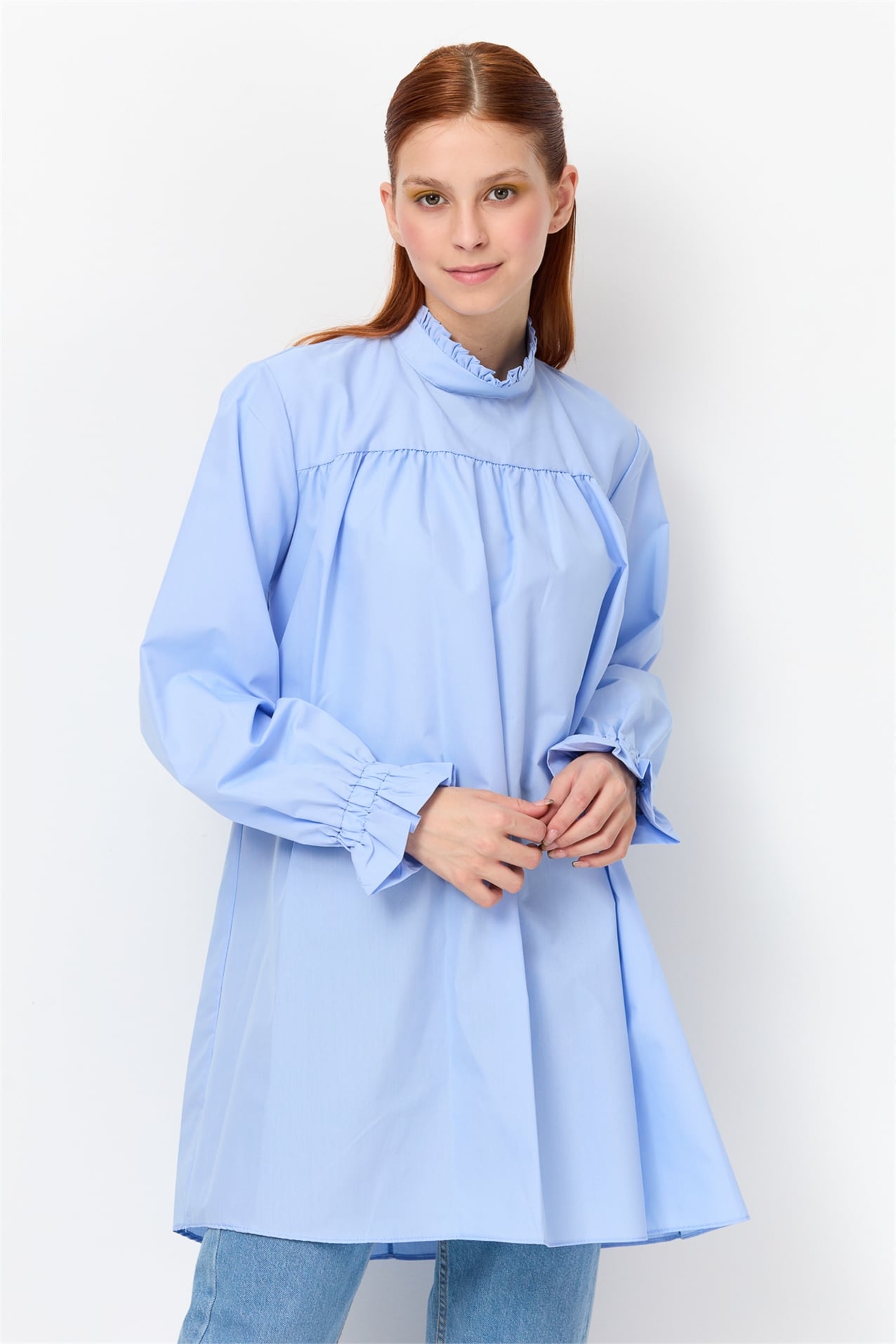 NİHAN Tunik Nihan Poplin Tunik  Mavi_modest