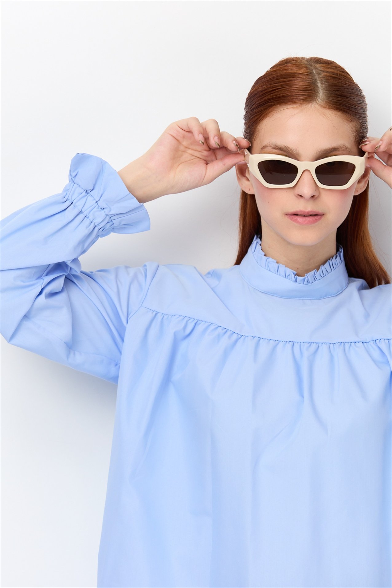 NİHAN Tunik Nihan Poplin Tunik  Mavi_modest