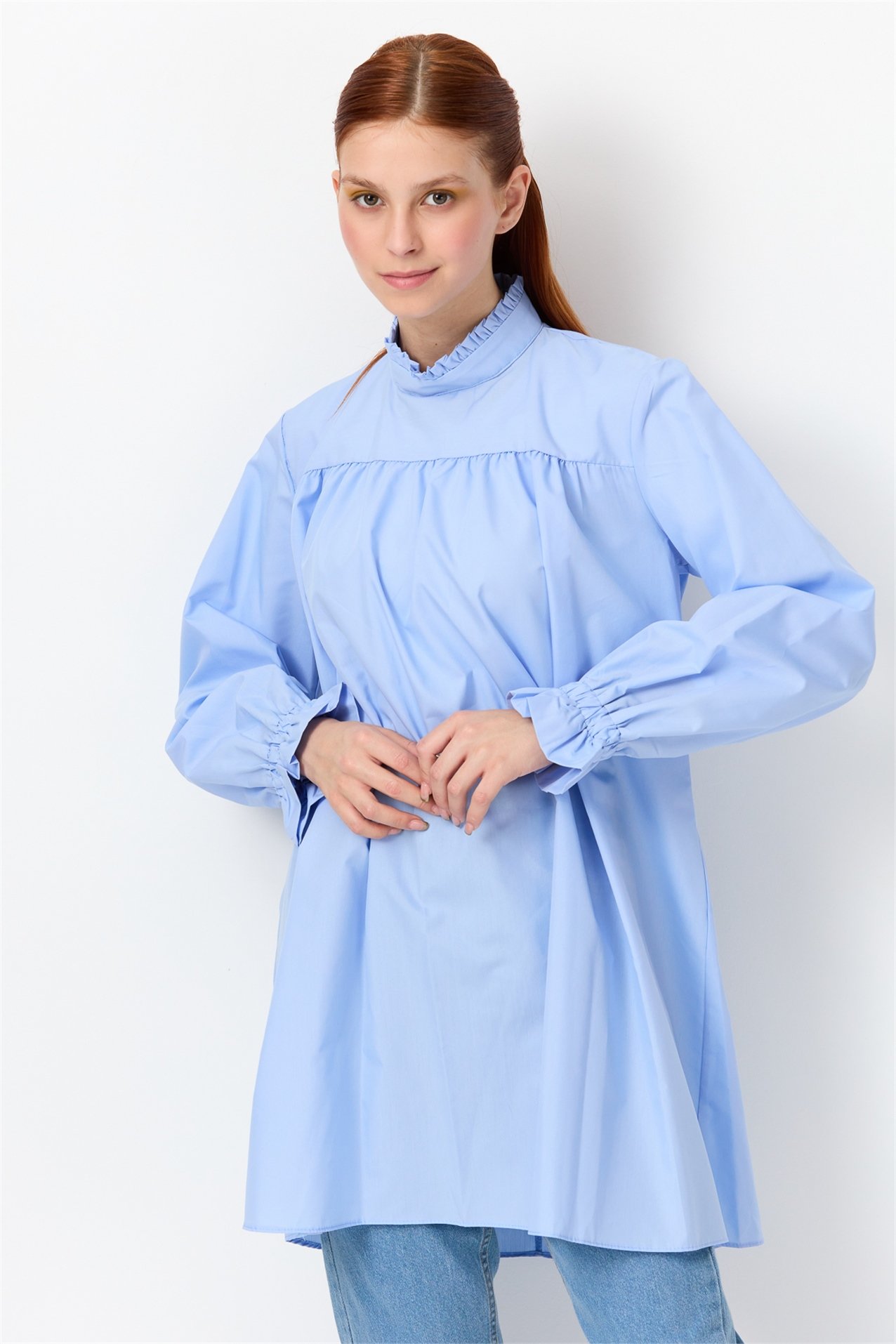 NİHAN Tunik Nihan Poplin Tunik  Mavi_modest