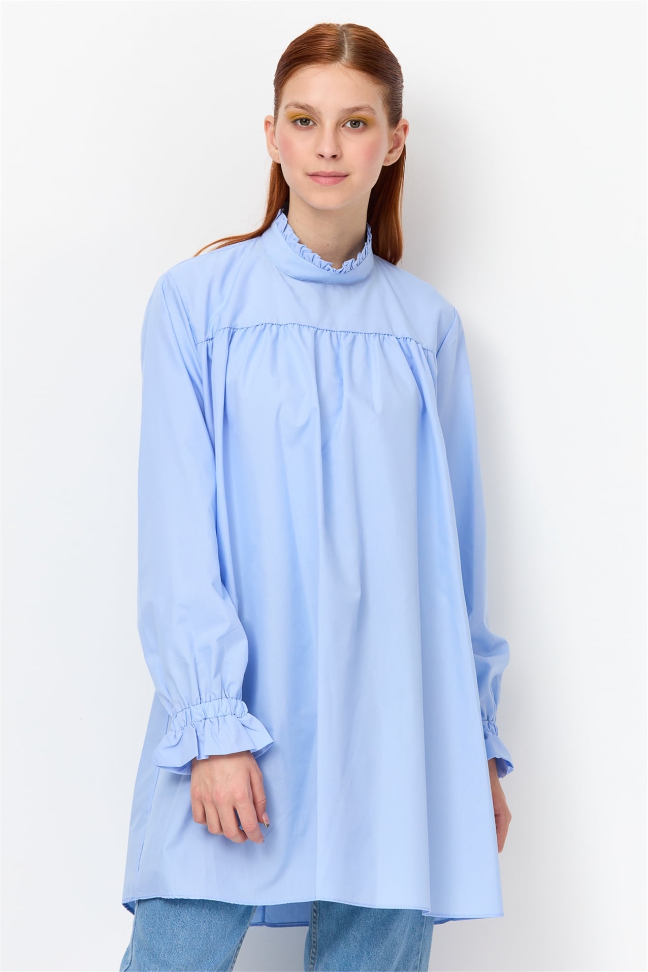 NİHAN Tunik Nihan Poplin Tunik  Mavi_modest