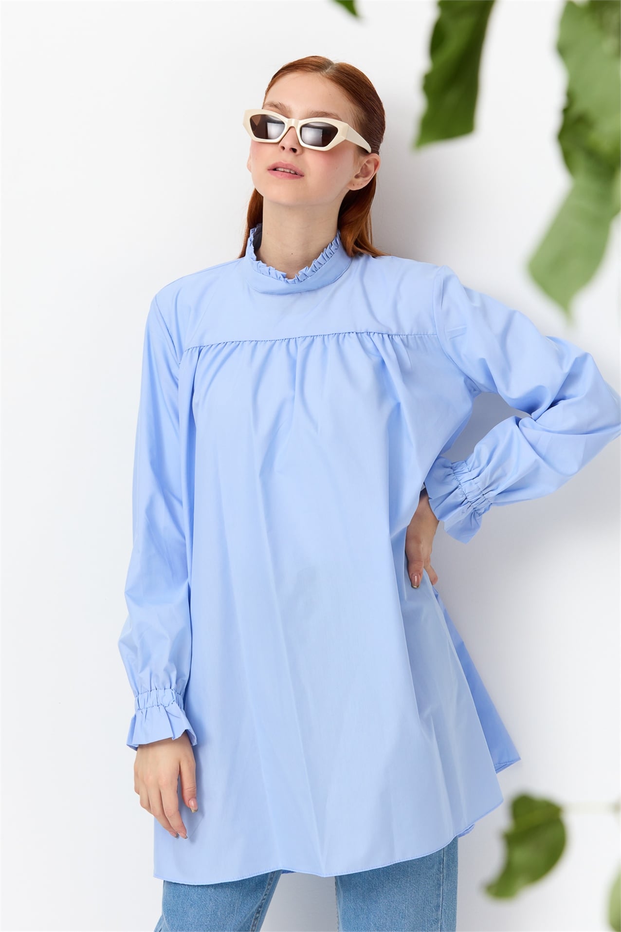 NİHAN Tunik Nihan Poplin Tunik  Mavi_modest