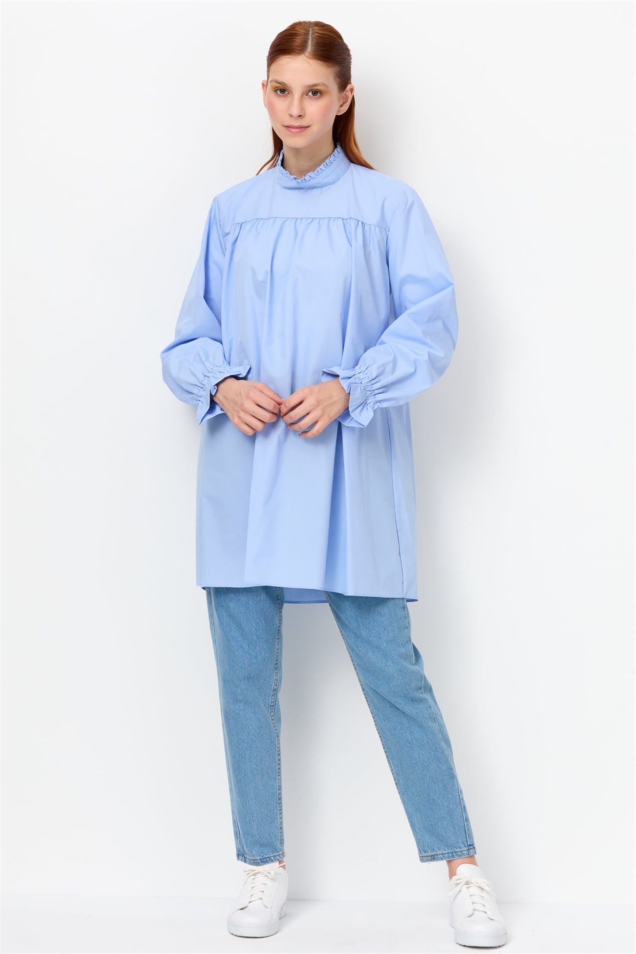 NİHAN Tunik Nihan Poplin Tunik  Mavi_modest