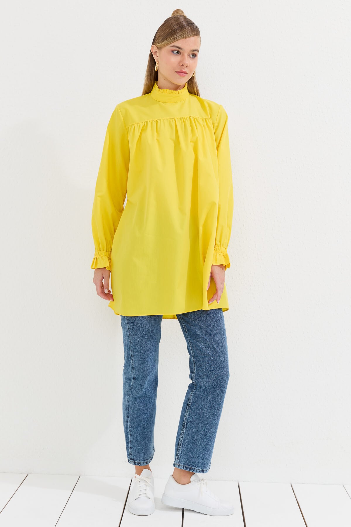 NİHAN Tunic Nihan Poplin Tunik  Sarı_modest
