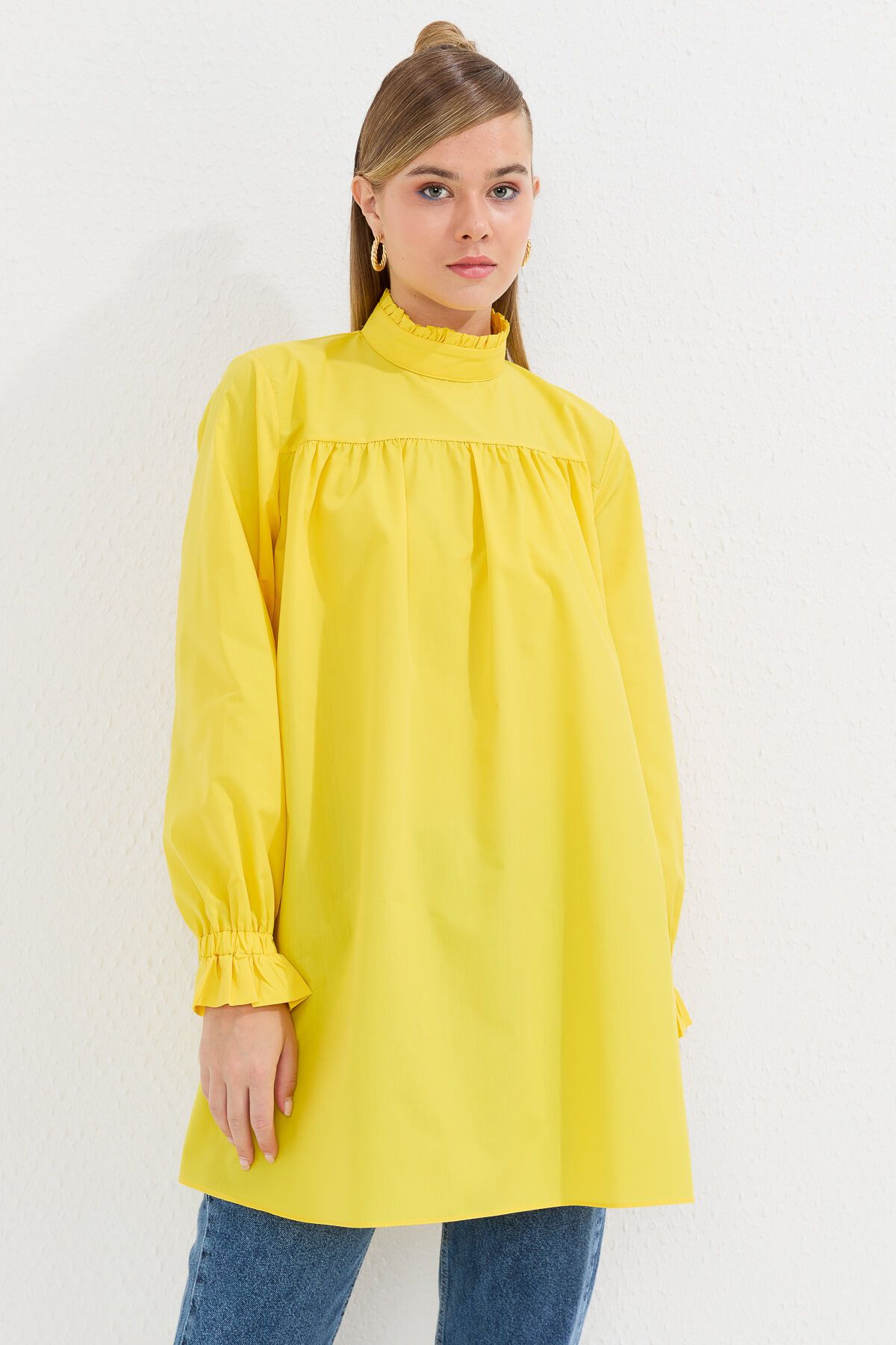 NİHAN Tunic Nihan Poplin Tunik  Sarı_modest