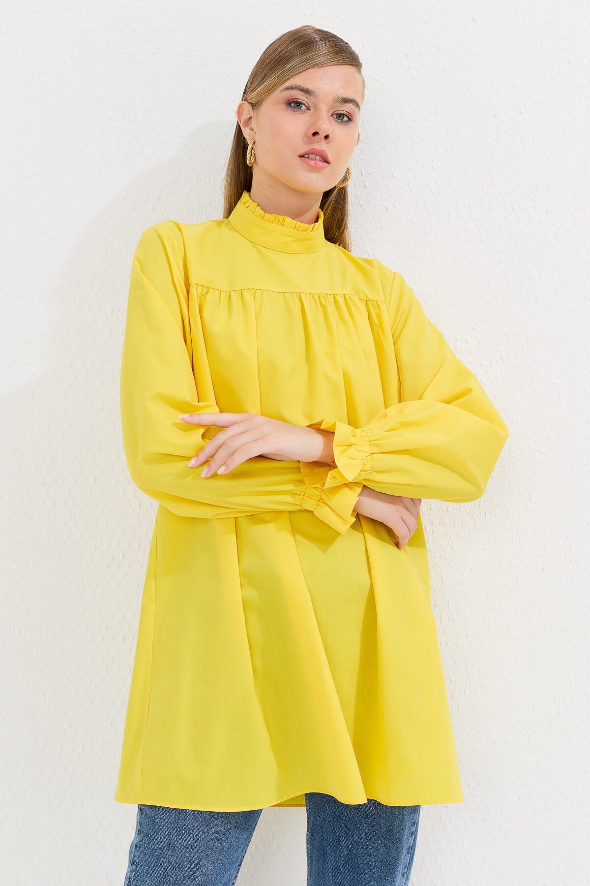 NİHAN Tunic Nihan Poplin Tunik  Sarı_modest
