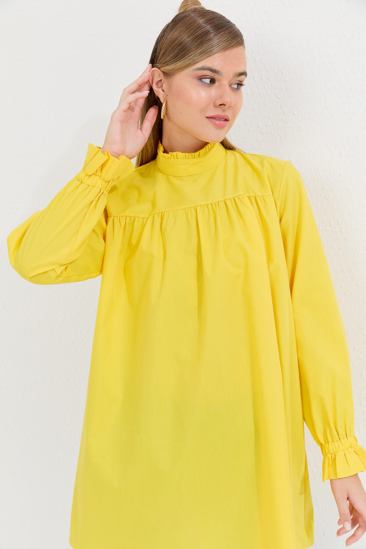 NİHAN Tunic Nihan Poplin Tunik  Sarı_modest