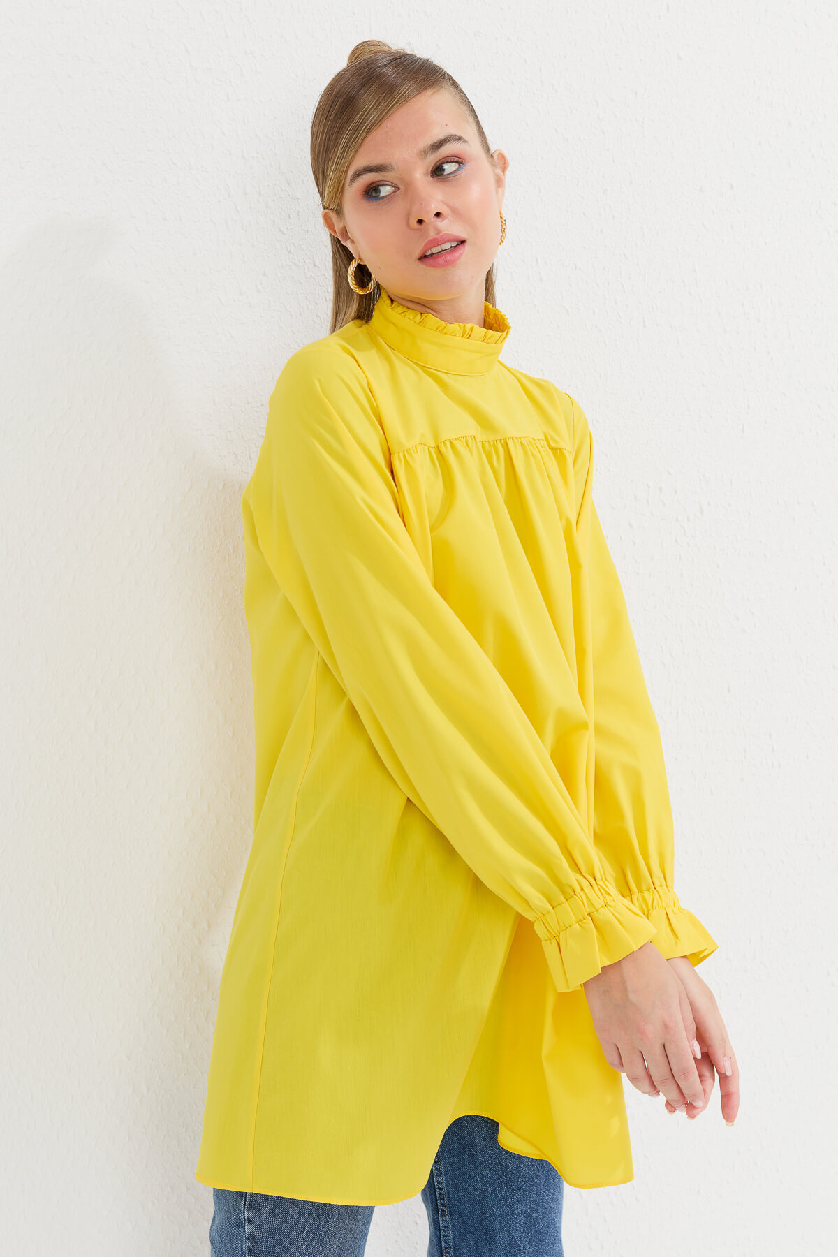 NİHAN Tunic Nihan Poplin Tunik  Sarı_modest