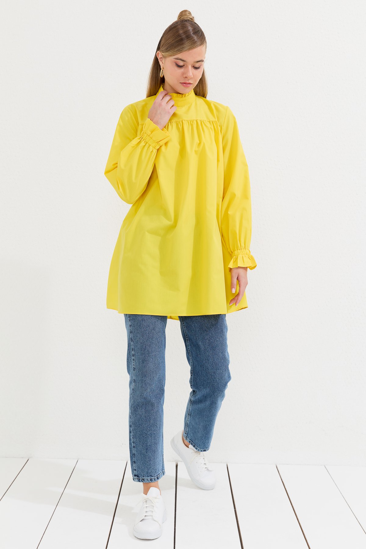 NİHAN Tunic Nihan Poplin Tunik  Sarı_modest