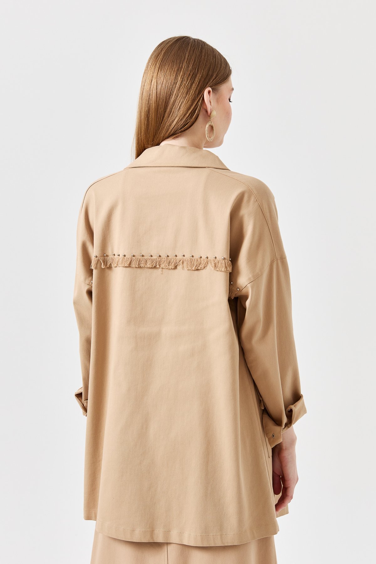 NİHAN Ceket Nihan Püskül Detaylı Kanvas Ceket  Camel_modest