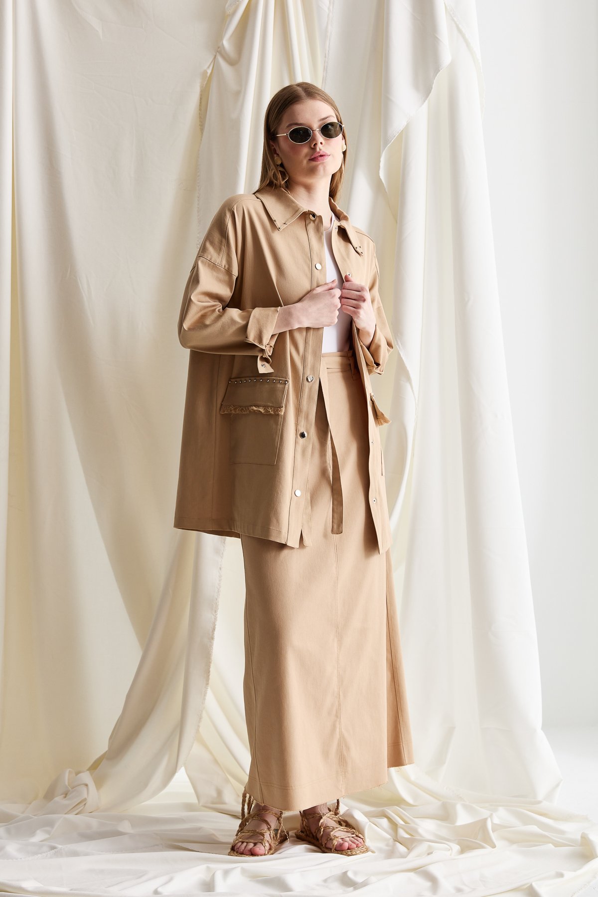 NİHAN Ceket Nihan Püskül Detaylı Kanvas Ceket  Camel_modest