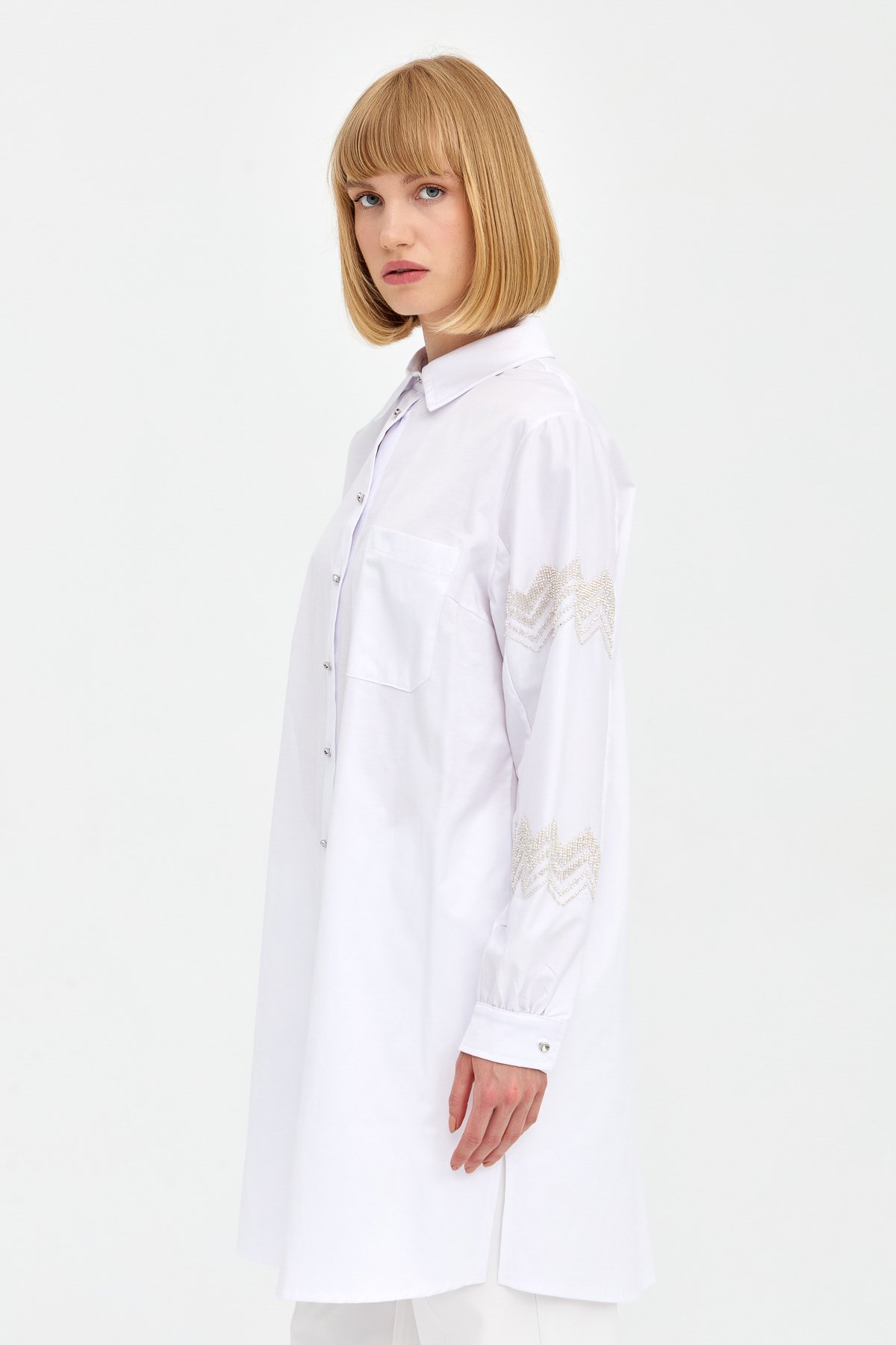 NİHAN Tunic Nihan Rahat Kalıp Kolu Nakışlı Pamuk Tunik  Ekru_modest