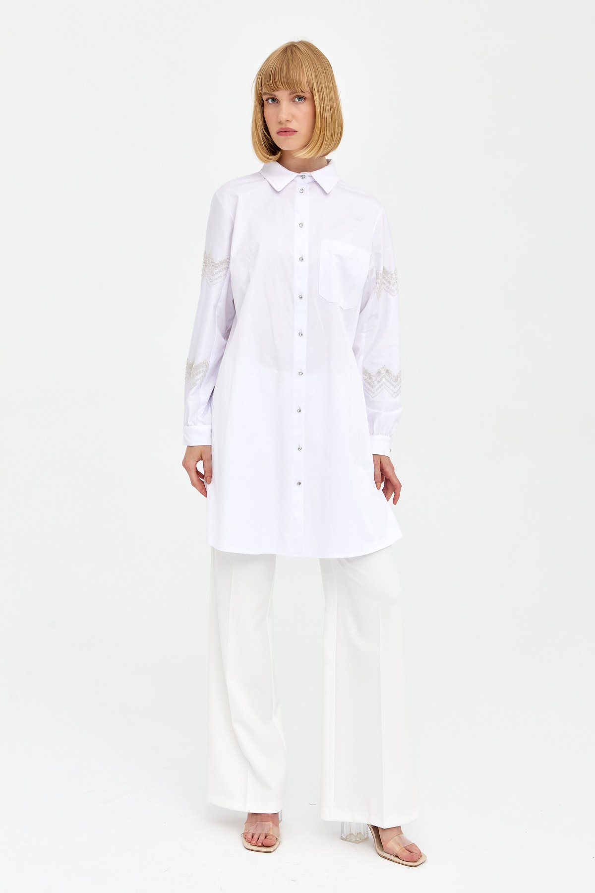 NİHAN Tunic Nihan Rahat Kalıp Kolu Nakışlı Pamuk Tunik  Ekru_modest