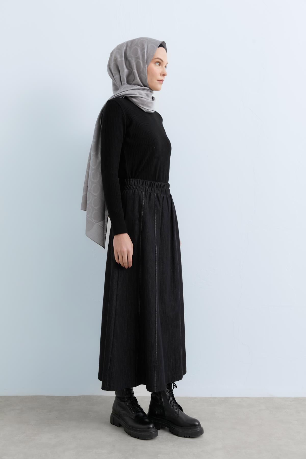 NİHAN Etek Nihan Rahat Kalıp Kot Etek  Siyah_modest