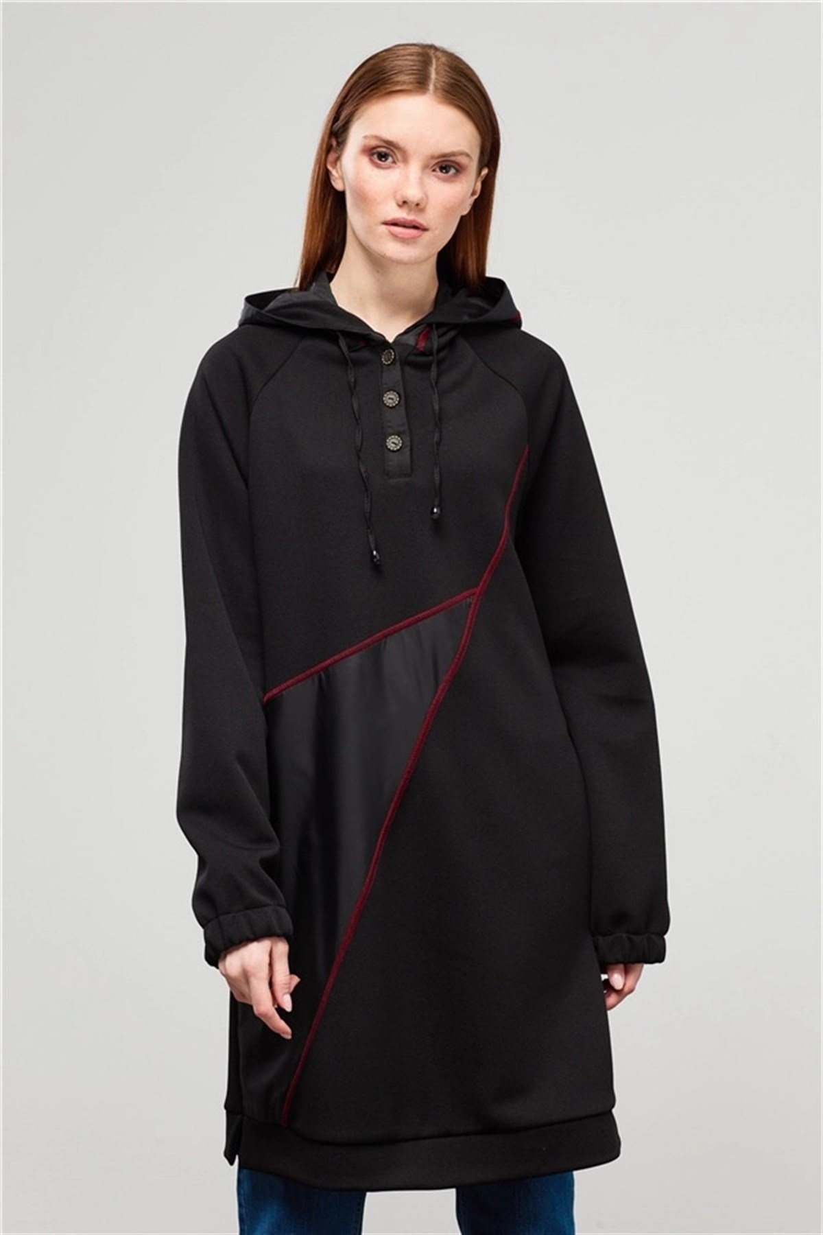 NİHAN Tunik Nihan Reglan Kollu Kapşonlu Tunik  Siyah_modest