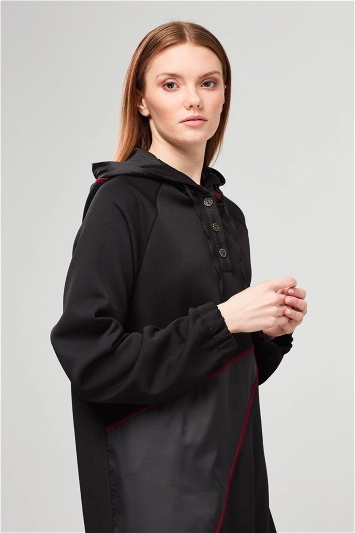 NİHAN Tunik Nihan Reglan Kollu Kapşonlu Tunik  Siyah_modest