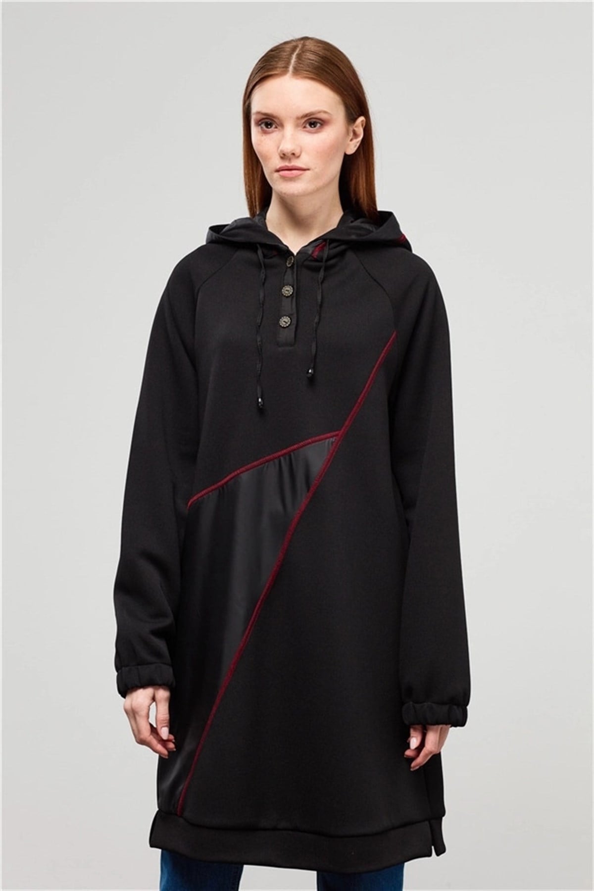 NİHAN Tunik Nihan Reglan Kollu Kapşonlu Tunik  Siyah_modest