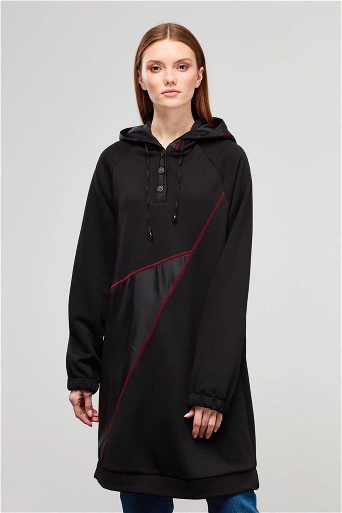 NİHAN Tunik Nihan Reglan Kollu Kapşonlu Tunik  Siyah_modest