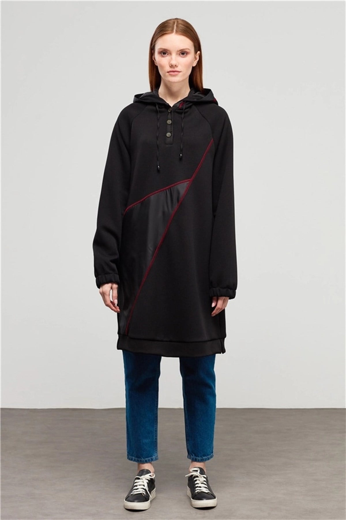 NİHAN Tunik Nihan Reglan Kollu Kapşonlu Tunik  Siyah_modest