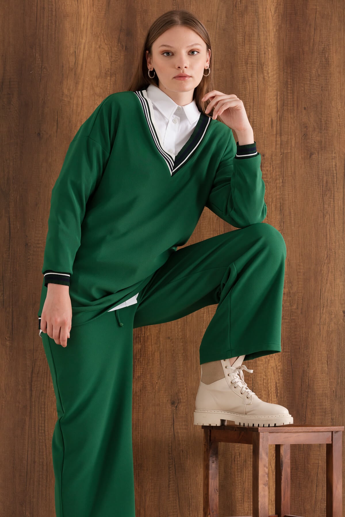 NİHAN Sweat Nihan Ribana Detaylı Sweat  Benetton Yeşili_modest
