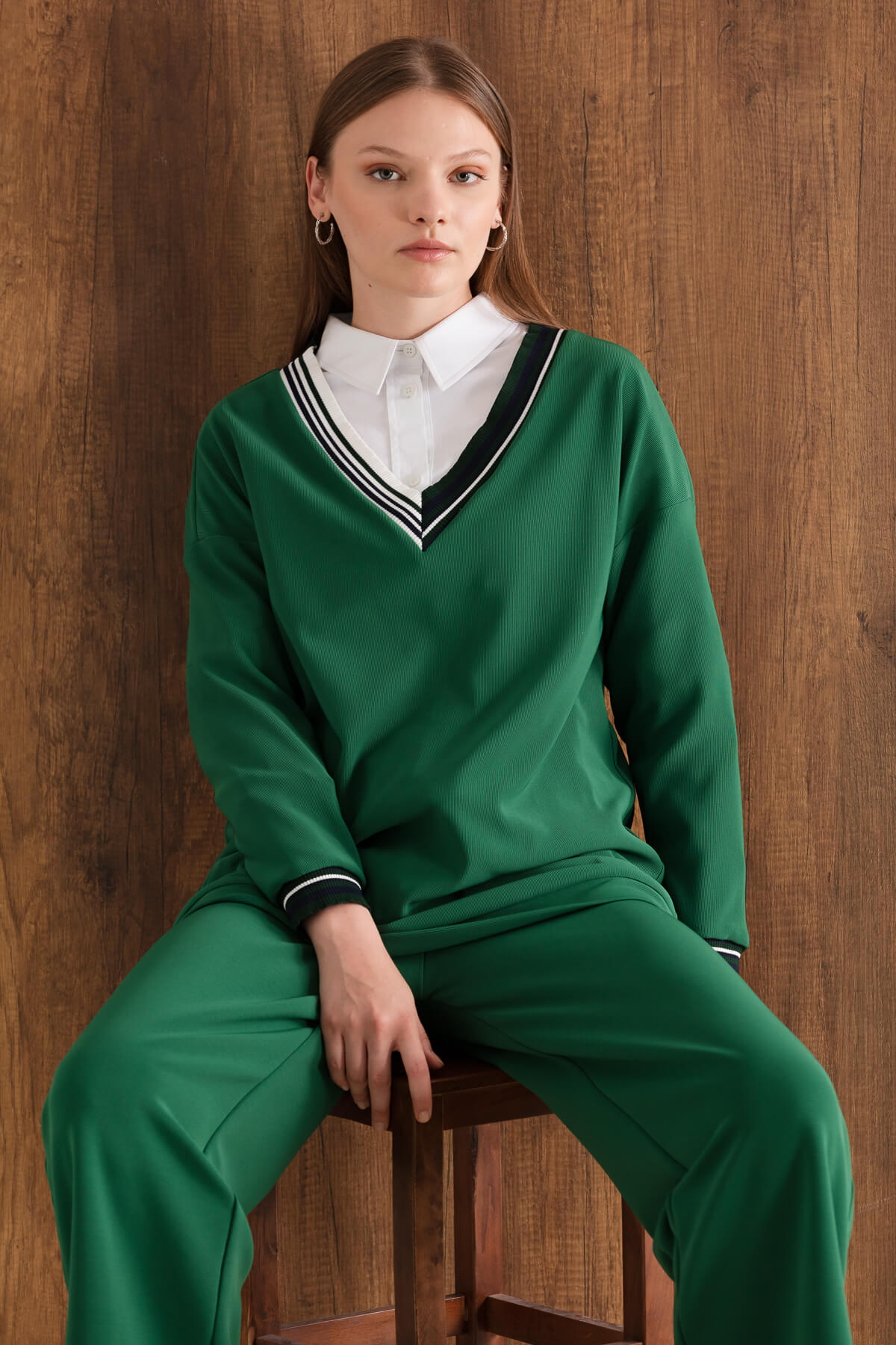 NİHAN Sweat Nihan Ribana Detaylı Sweat  Benetton Yeşili_modest
