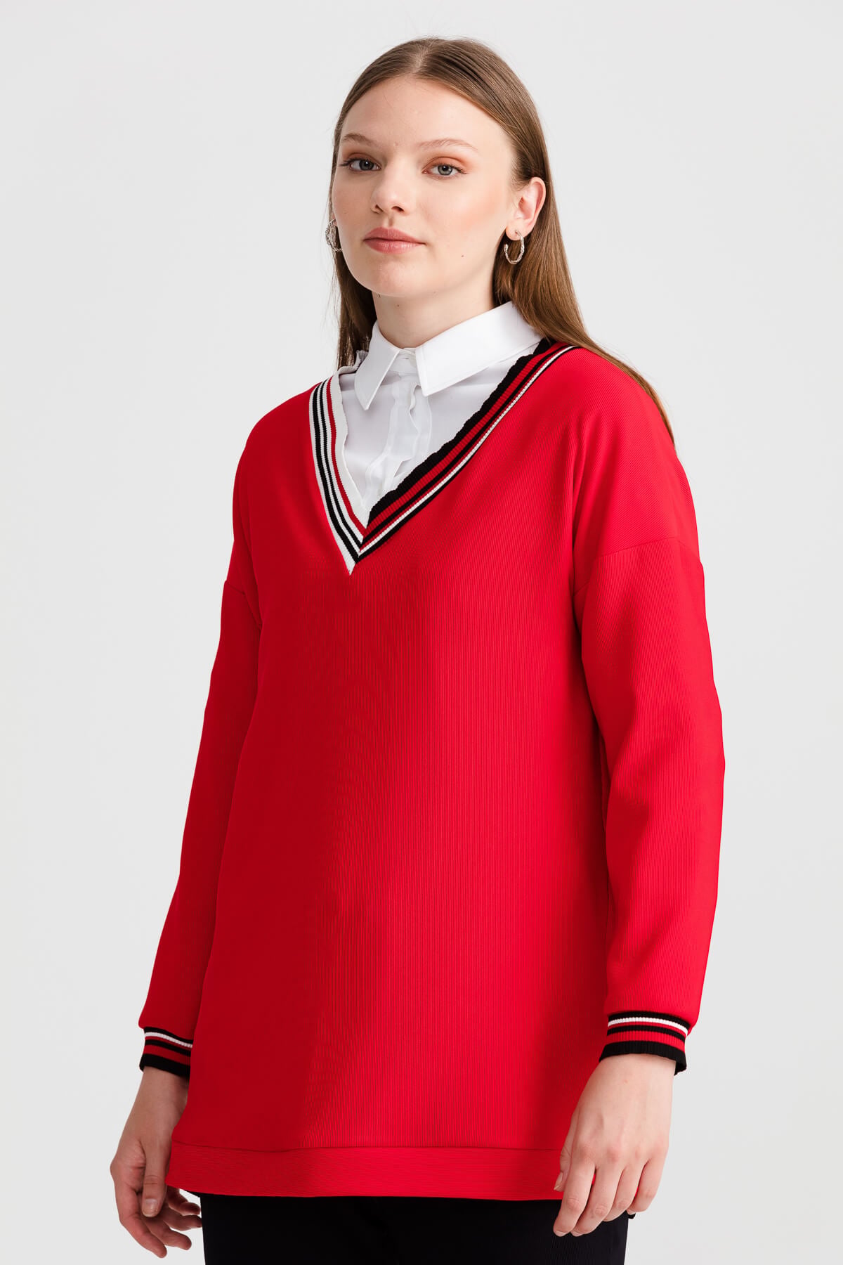 NİHAN Sweat Nihan Ribana Detaylı Sweat  Kırmızı_modest