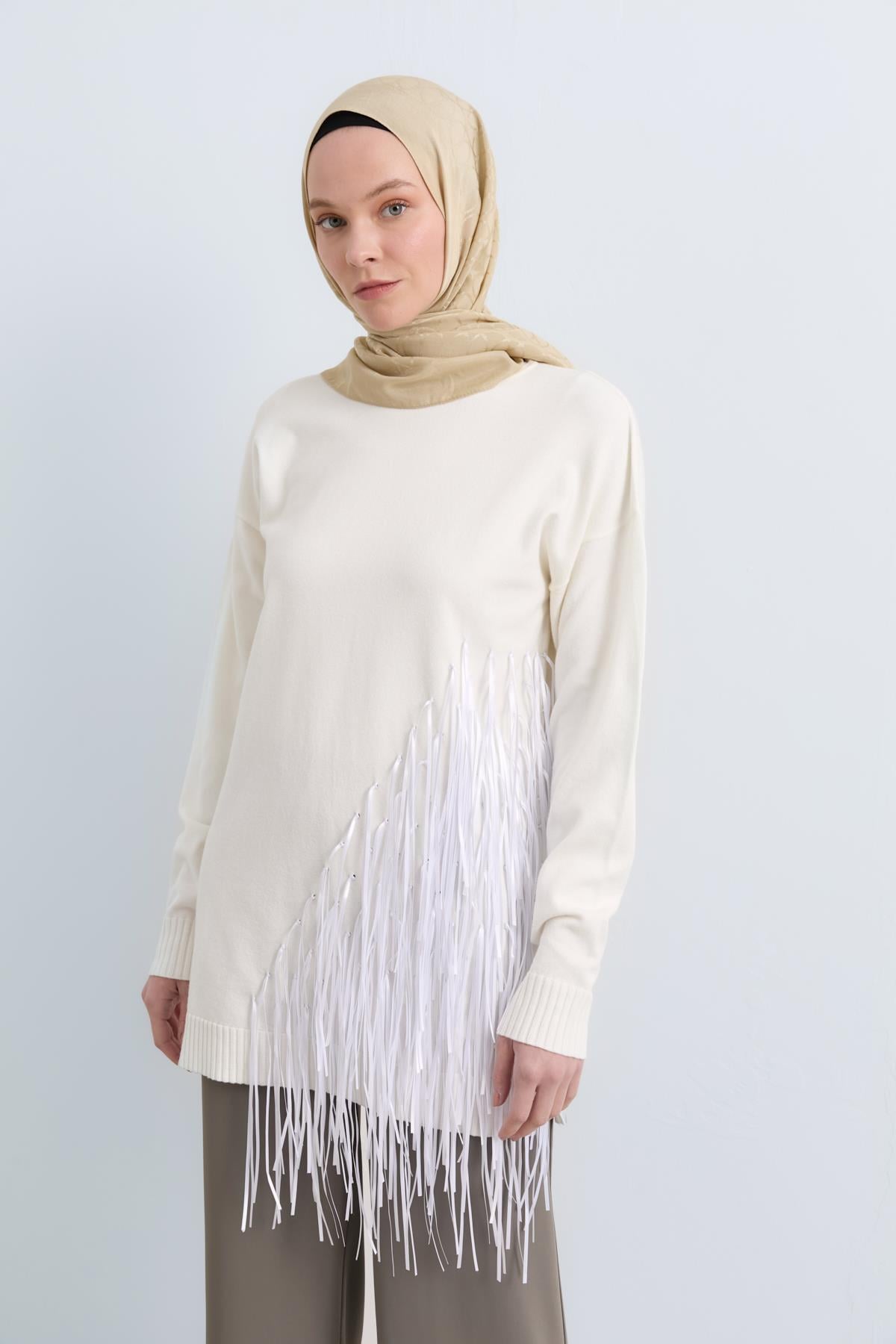 NİHAN Kazak Nihan Rope Basic Triko Kazak  Ekru_modest