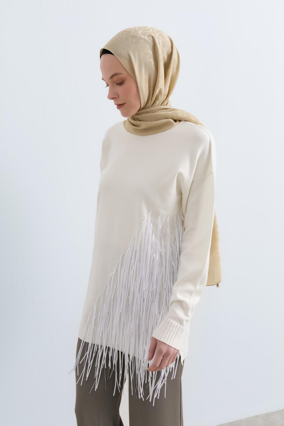 NİHAN Kazak Nihan Rope Basic Triko Kazak  Ekru_modest