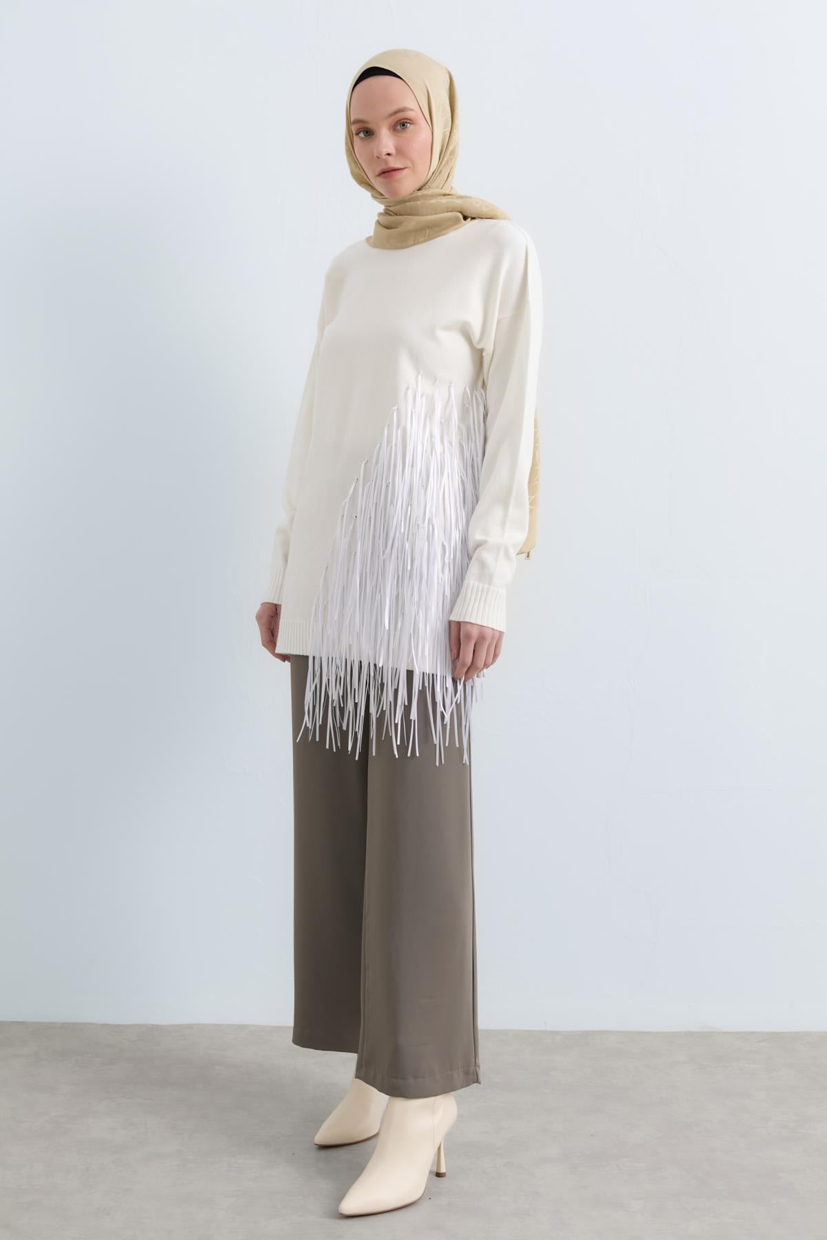 NİHAN Kazak Nihan Rope Basic Triko Kazak  Ekru_modest