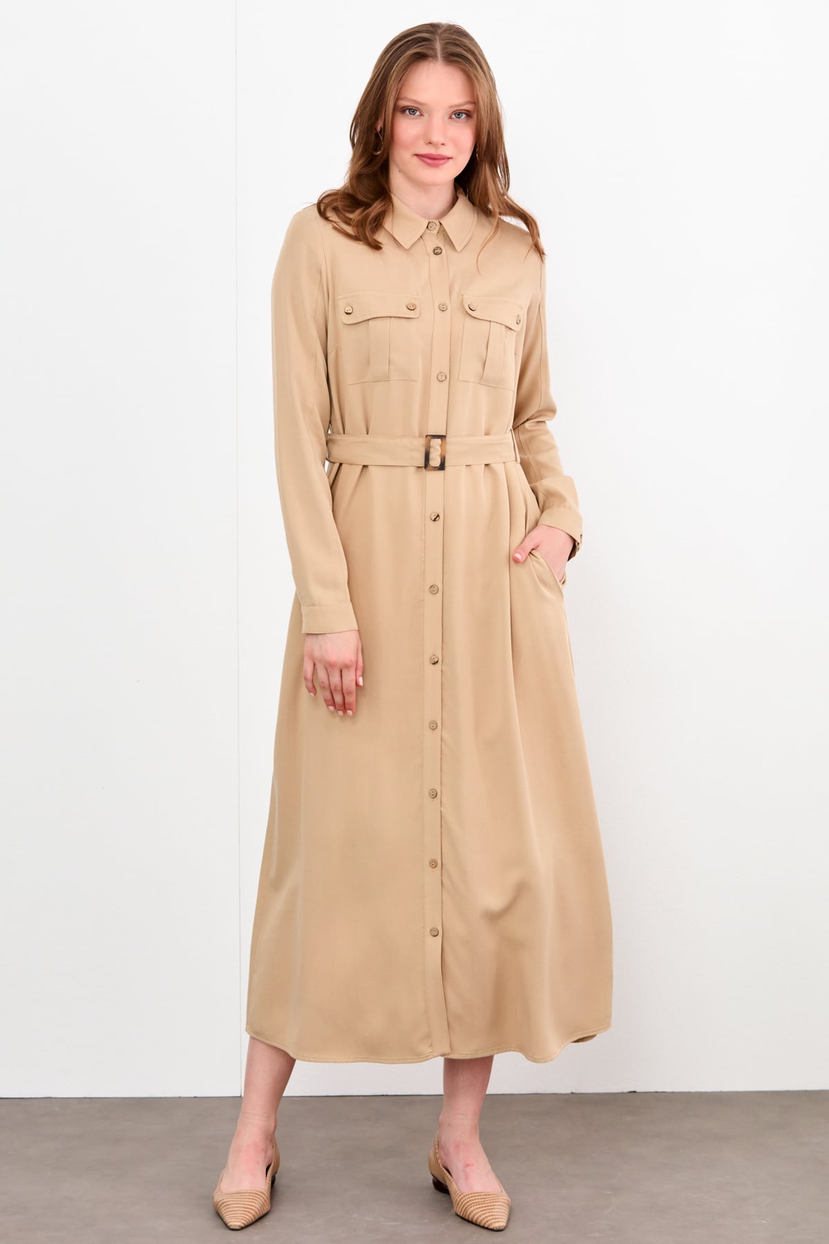 NİHAN Elbise Nihan Safari Elbise  Camel_modest