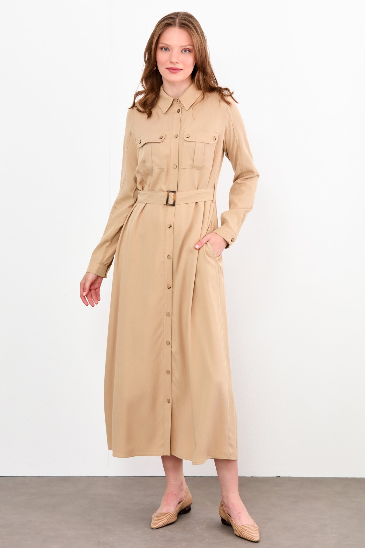 NİHAN Elbise Nihan Safari Elbise  Camel_modest