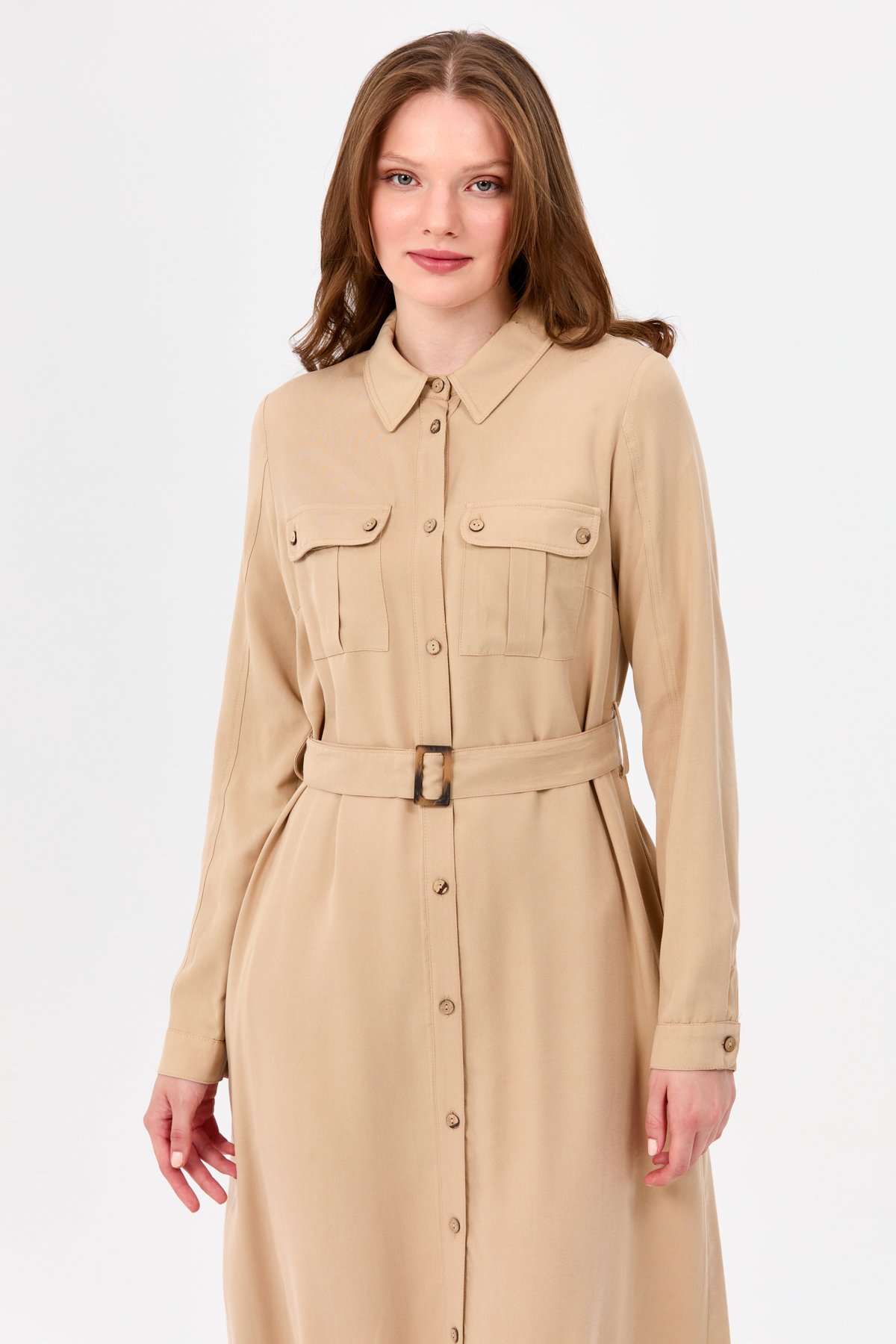 NİHAN Elbise Nihan Safari Elbise  Camel_modest