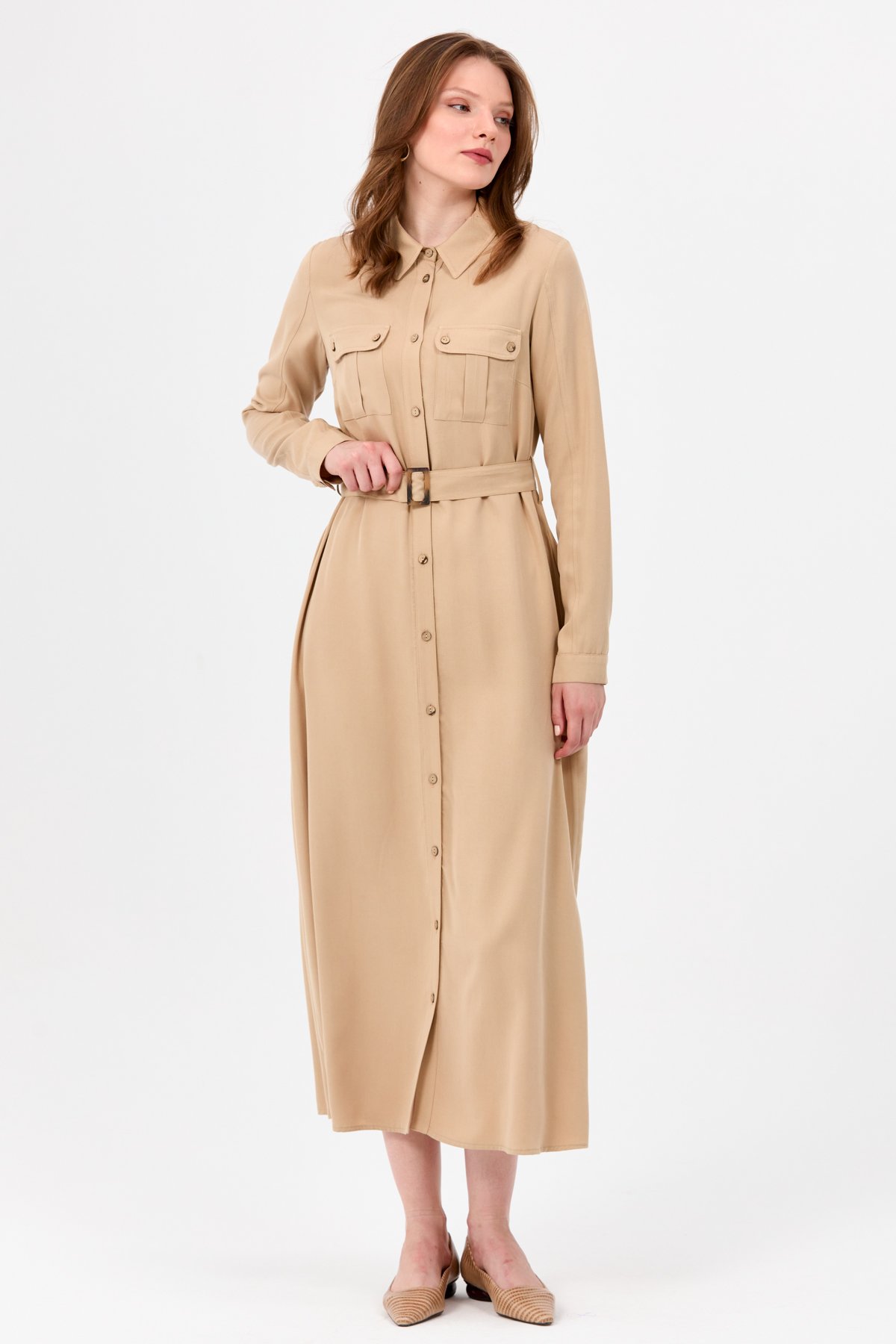 NİHAN Elbise Nihan Safari Elbise  Camel_modest