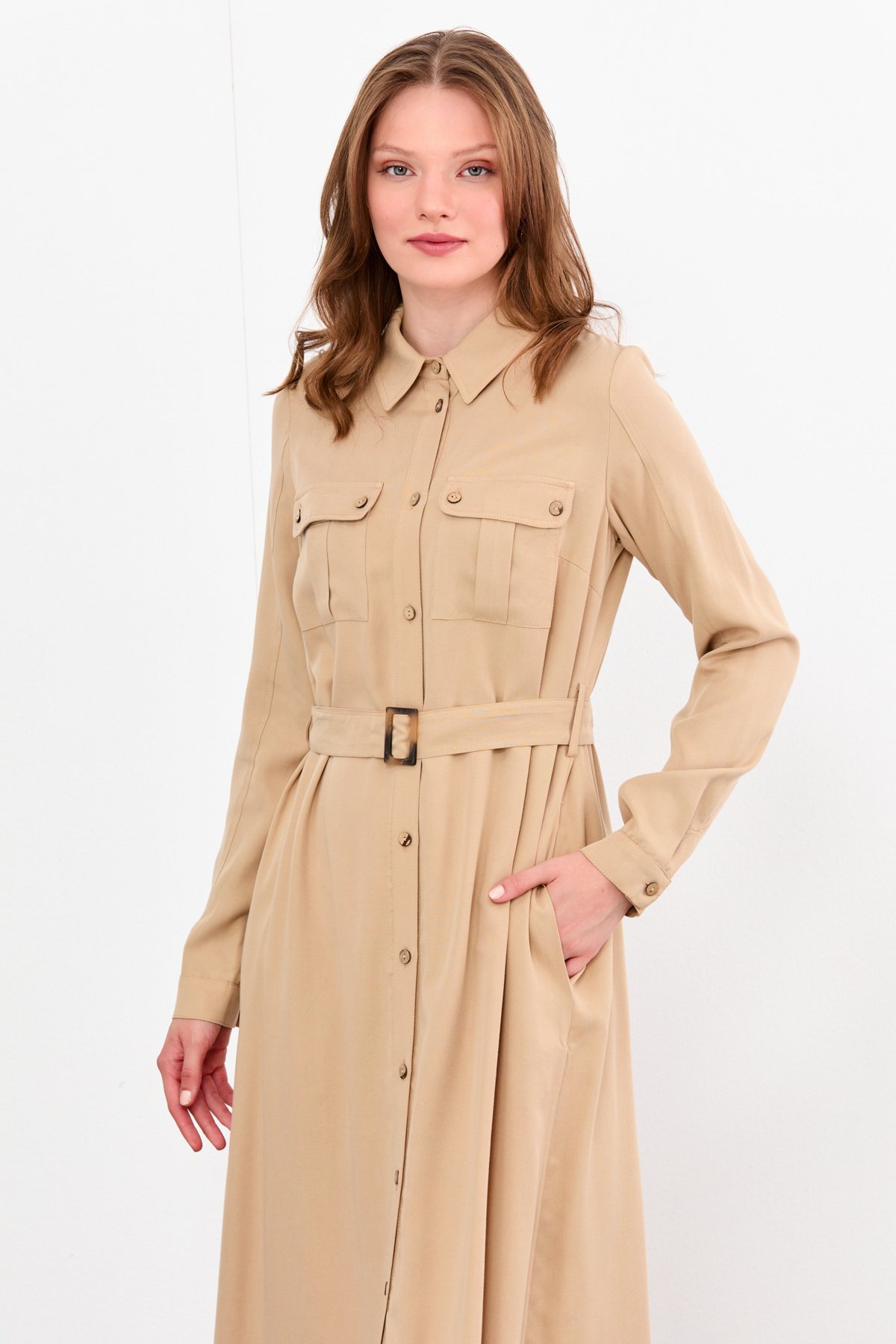 NİHAN Elbise Nihan Safari Elbise  Camel_modest