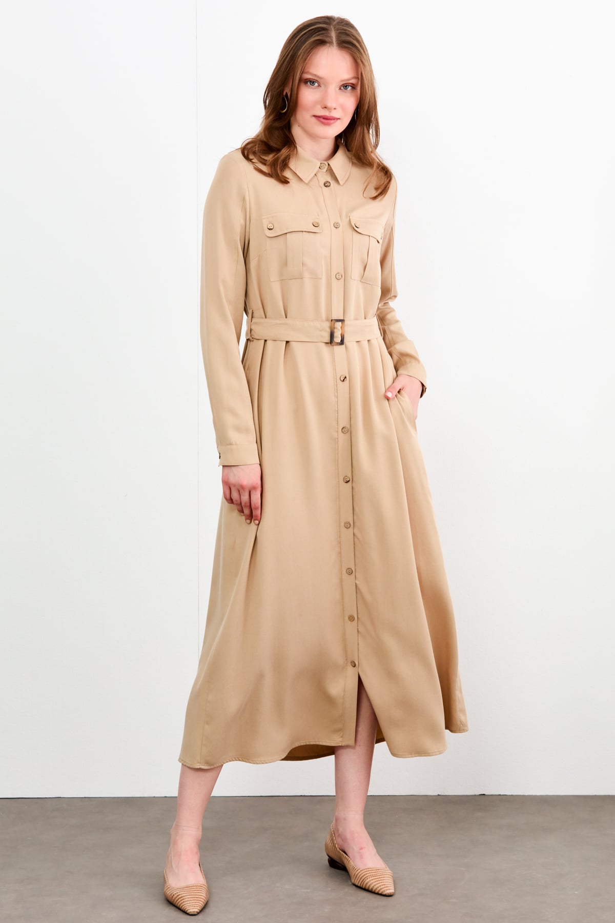 NİHAN Elbise Nihan Safari Elbise  Camel_modest