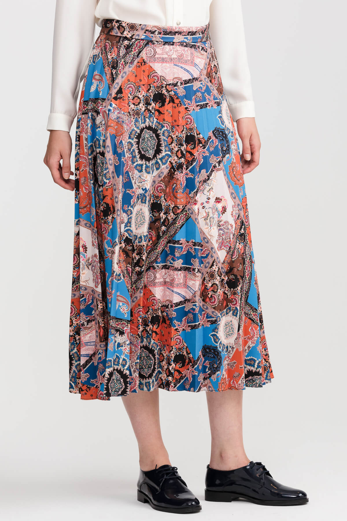 NİHAN Skirt Nihan Scuba Pilise Etek  Mavi_modest