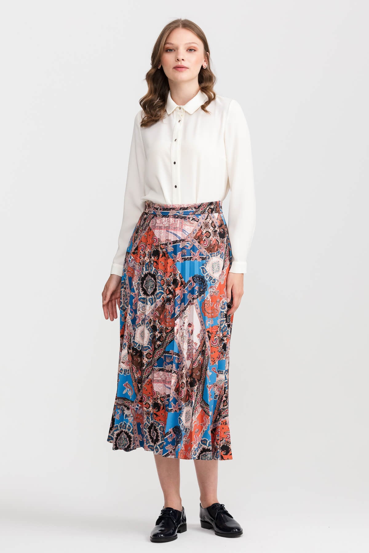 NİHAN Skirt Nihan Scuba Pilise Etek  Mavi_modest