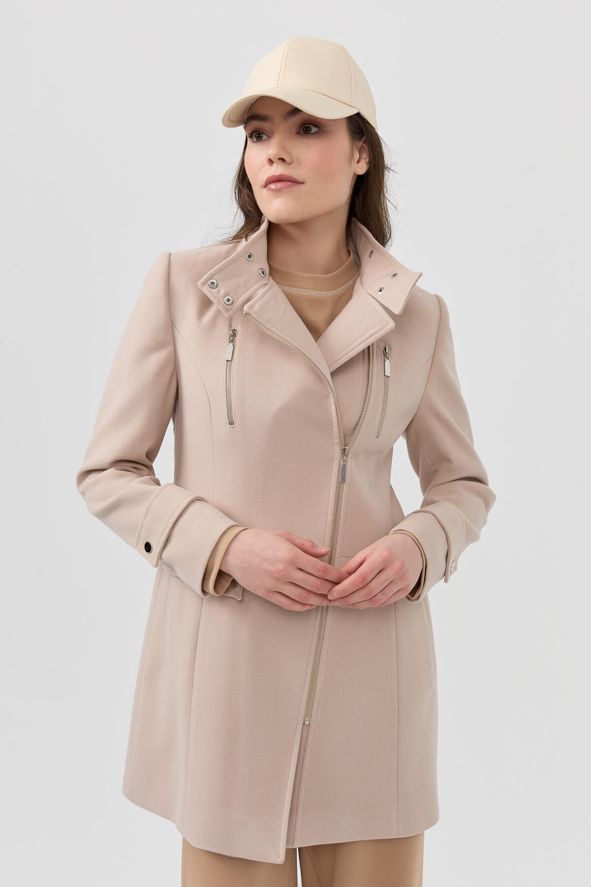NİHAN Coat Nihan Seyyar Kapşonlu Kaban  Taş_modest