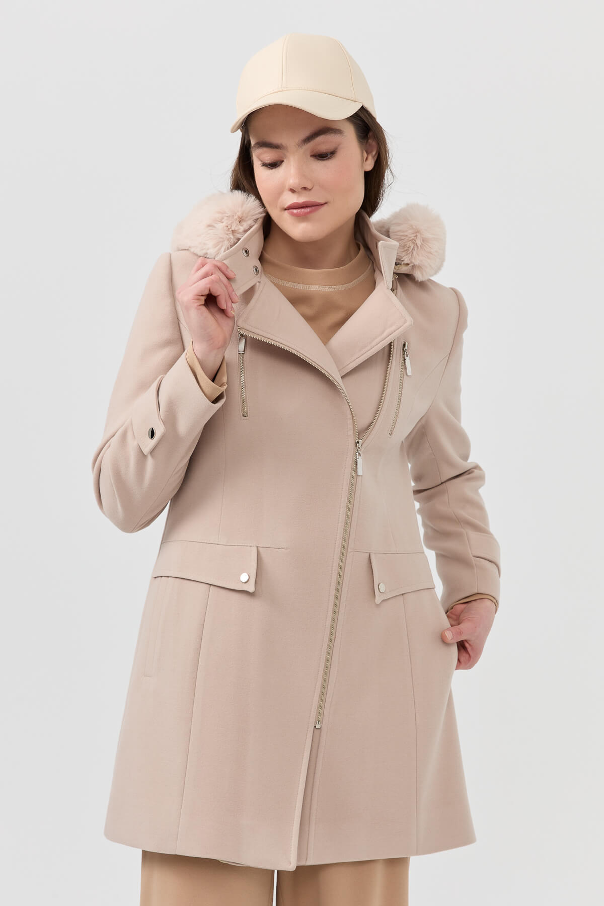 NİHAN Coat Nihan Seyyar Kapşonlu Kaban  Taş_modest