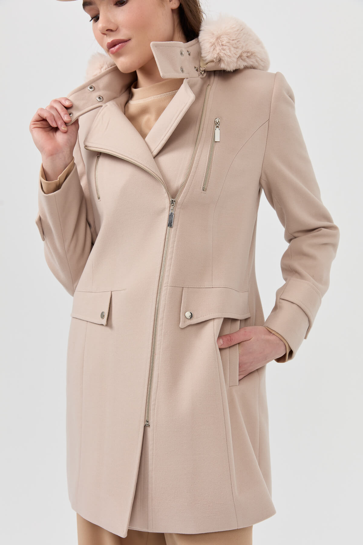 NİHAN Coat Nihan Seyyar Kapşonlu Kaban  Taş_modest