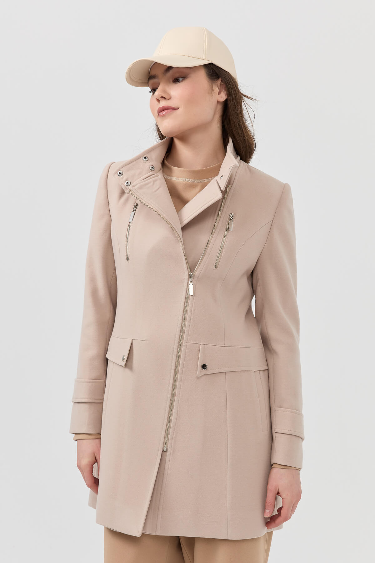 NİHAN Coat Nihan Seyyar Kapşonlu Kaban  Taş_modest