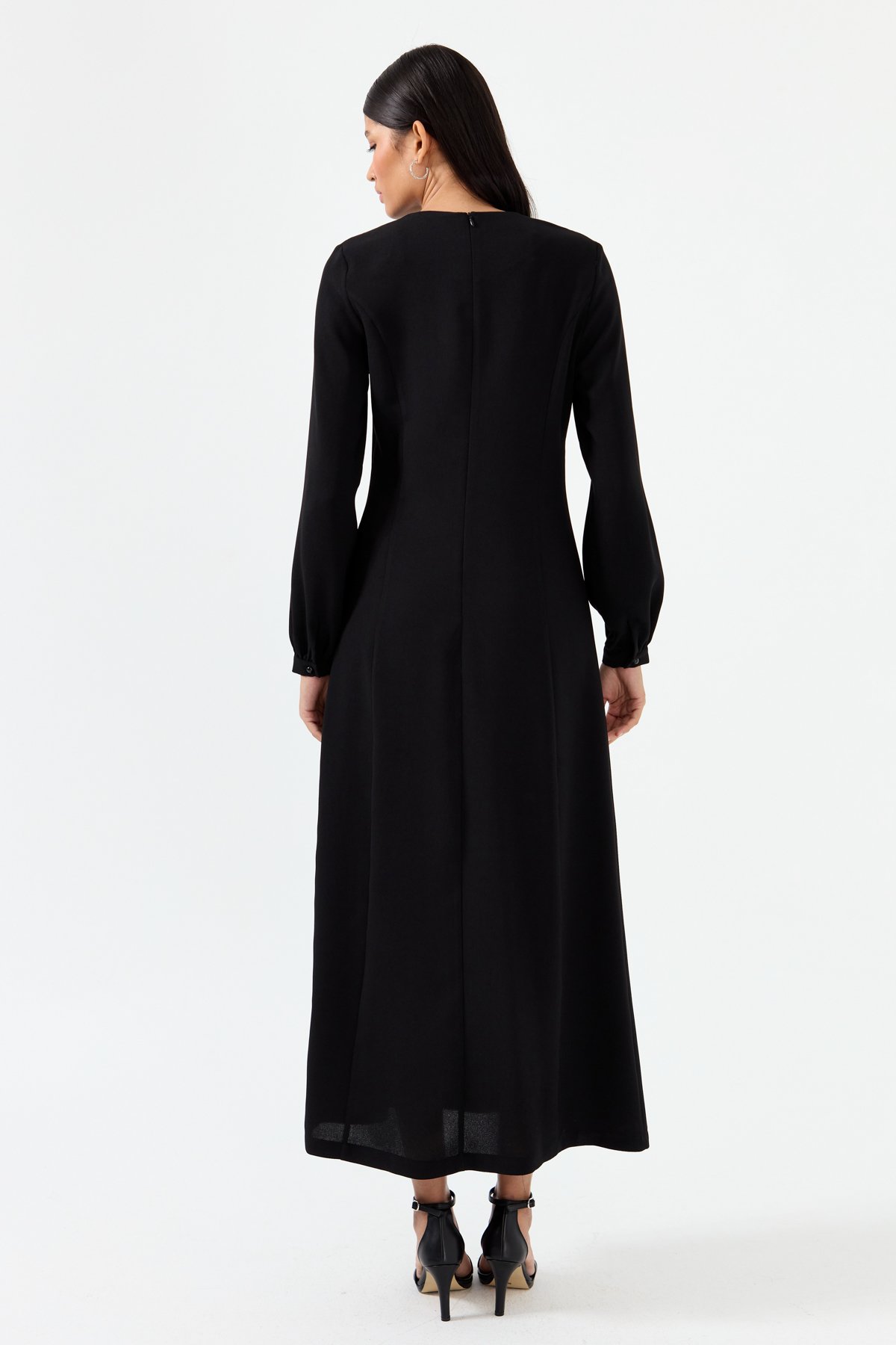 NİHAN Elbise Nihan Sıfır Yaka Elbise  Siyah_modest