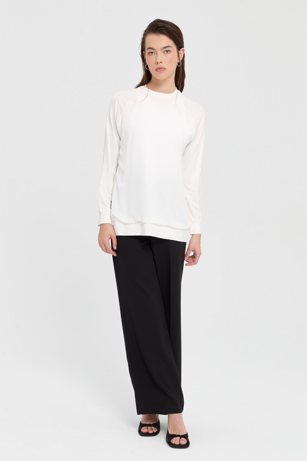 NİHAN Blouse Nihan Şifon Detaylı Penye Bluz  Ekru_modest