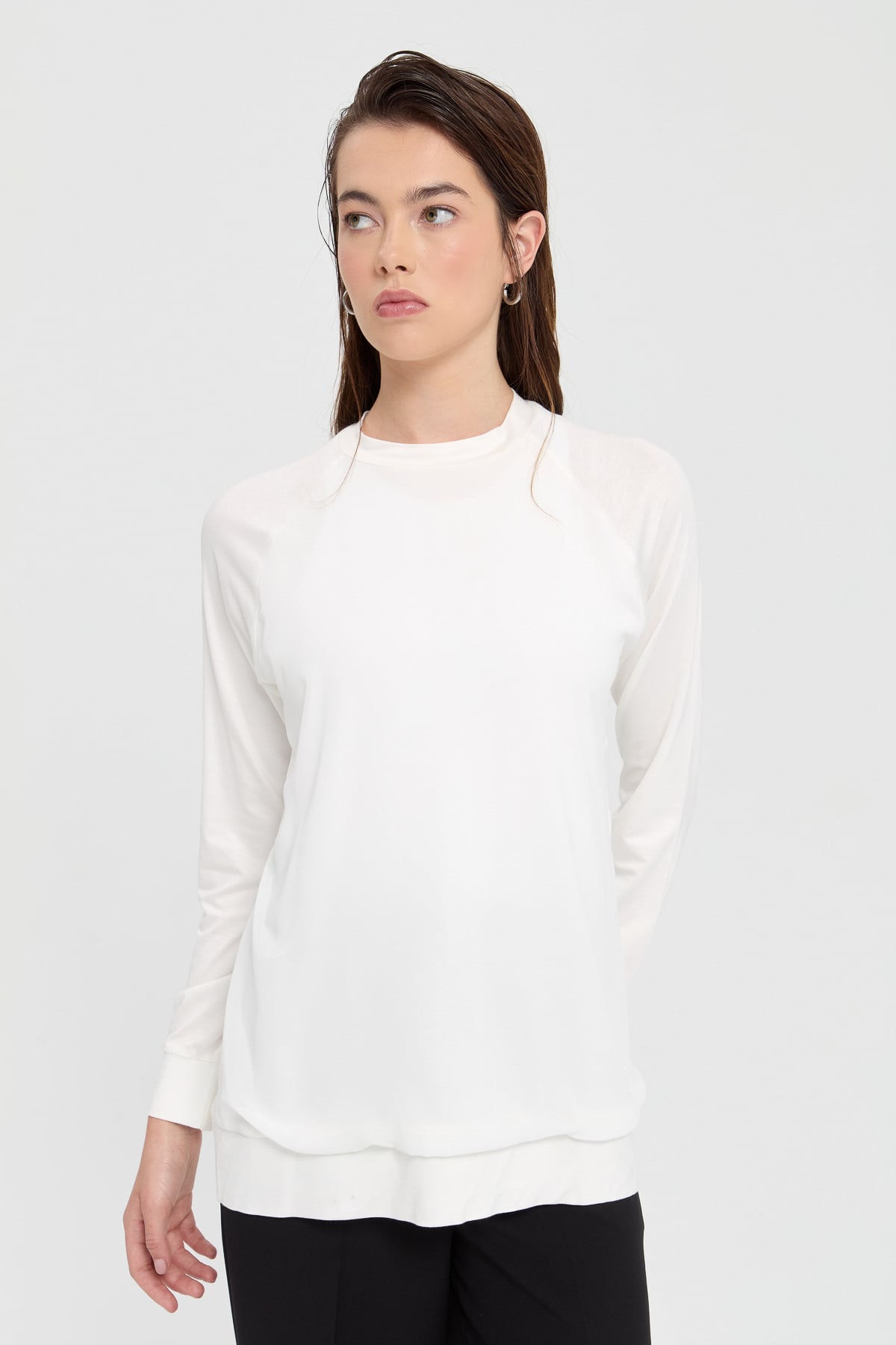 NİHAN Blouse Nihan Şifon Detaylı Penye Bluz  Ekru_modest