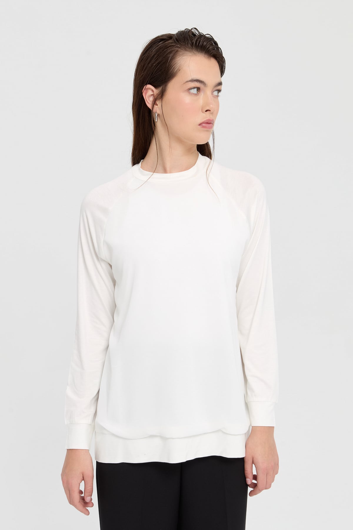 NİHAN Blouse Nihan Şifon Detaylı Penye Bluz  Ekru_modest