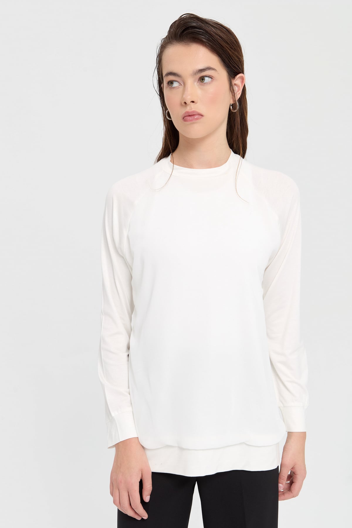 NİHAN Blouse Nihan Şifon Detaylı Penye Bluz  Ekru_modest